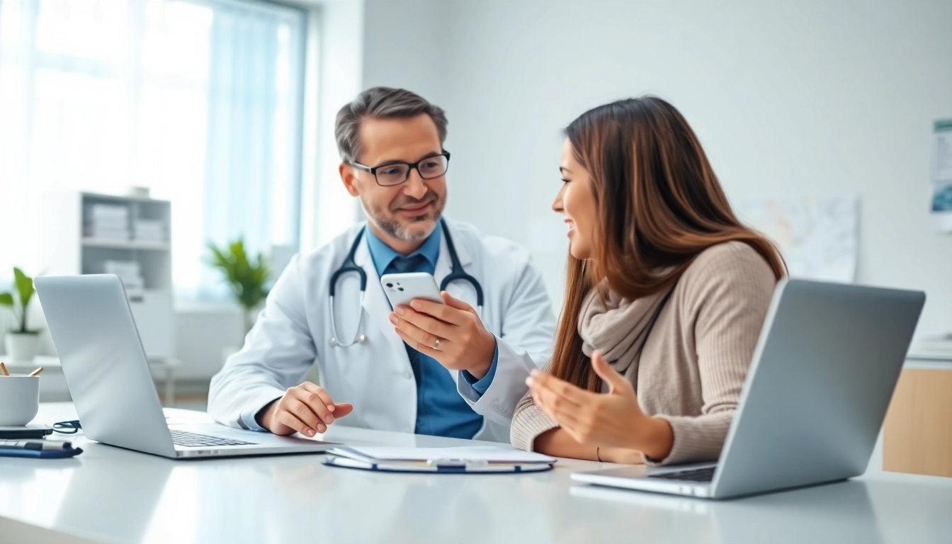 Engage with a licensed doctor online, showcasing a healthcare professional texting with a patient.