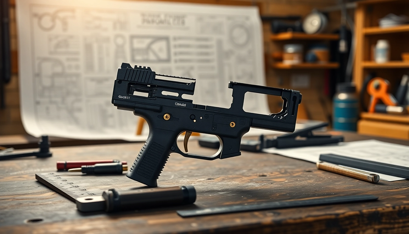 Assembling the pf940v2 Glock 17 frame kit with precision tools in a workshop setting.