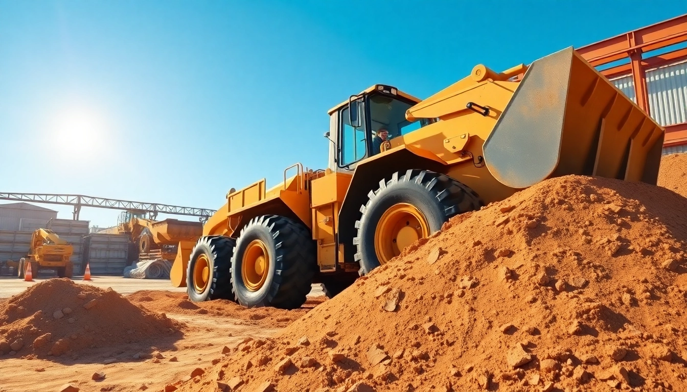 Rent wheel loaders in action at a construction site, showcasing efficiency and power.