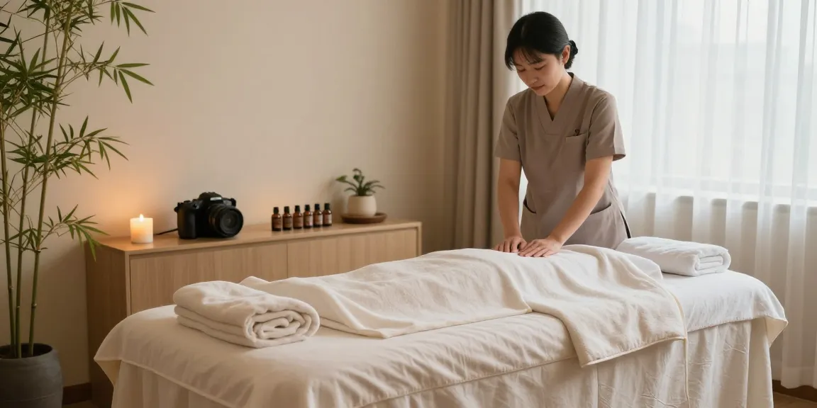 1인샵 마사지 및 아로마 테라피 공간, 편안하고 아늑한 분위기, 전문가의 마사지 치료 모습