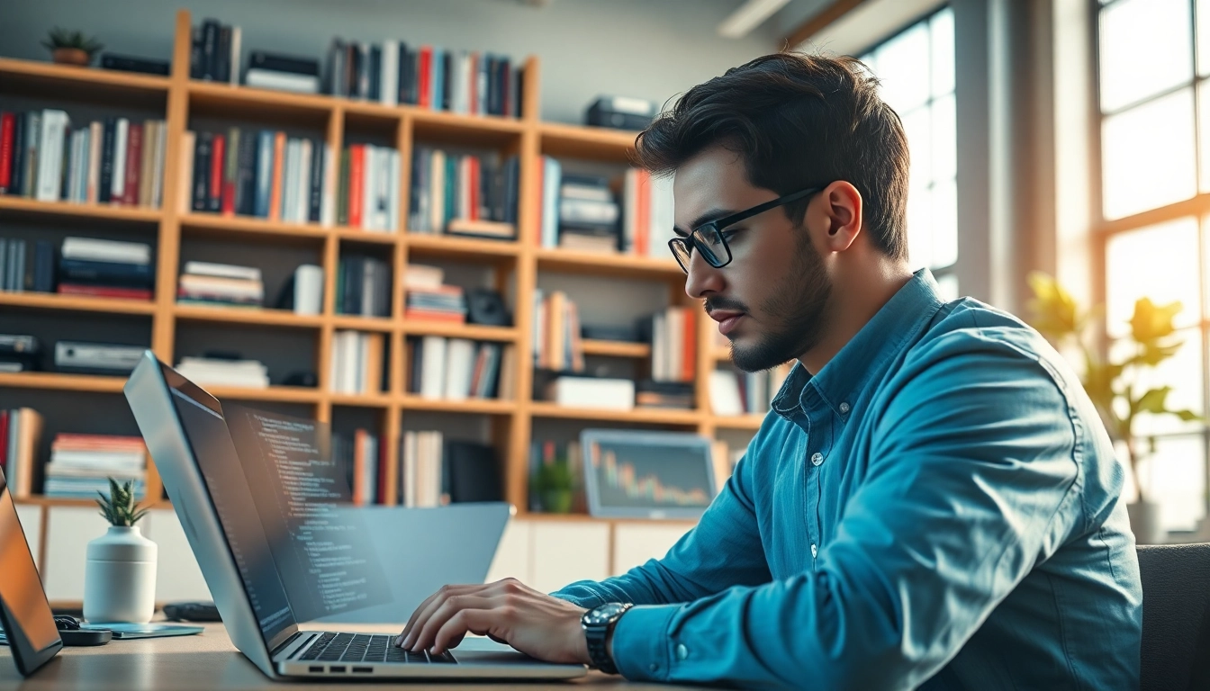 Engineer working diligently with a test automation tool in a modern office setup.
