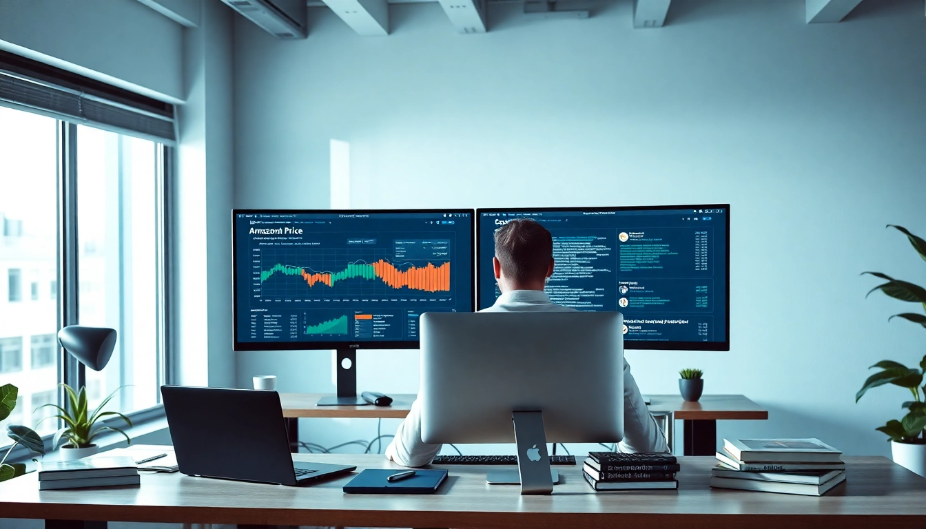 Web scrapping and price tracking setup with developer at a modern desk