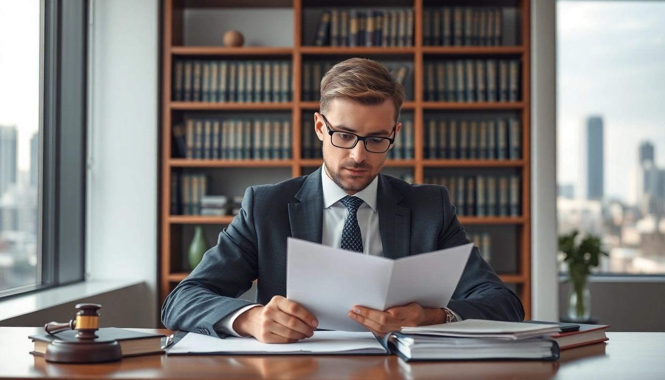 Personal injury lawyer at work reviewing cases at https://www.cohanlegal.com in a professional office.
