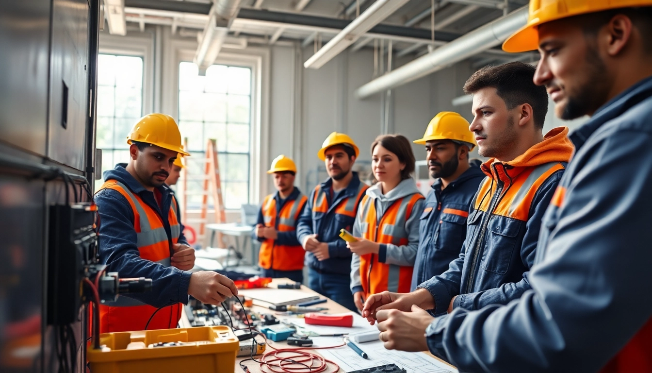 Showcasing skilled trades training with apprentices engaged in hands-on projects in an energetic setting.