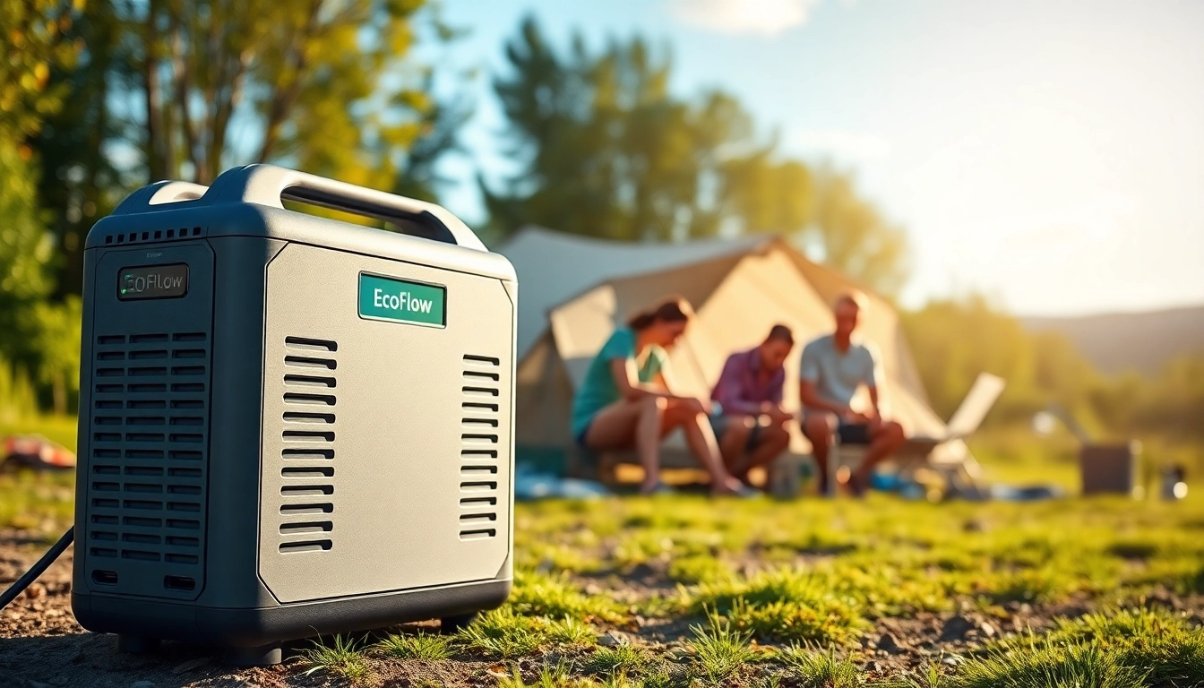 EcoFlow portable power station powering outdoor activities in a serene setting.