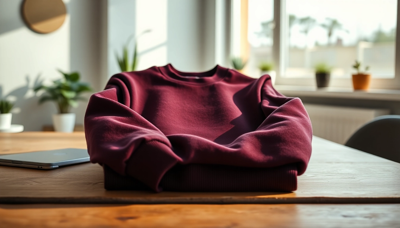 Model wearing a comfortable crew neck sweatshirt in a vibrant setting, showcasing style and texture.