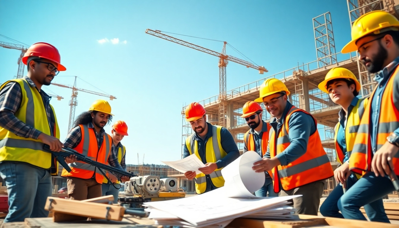 Apprentices engaged in a construction apprenticeship, working collaboratively on a vibrant job site.