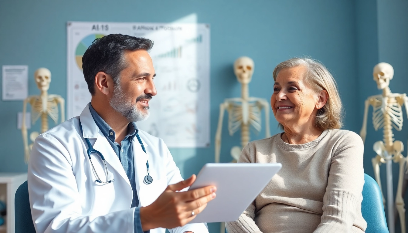 AICA Orthopedics physician consulting with a patient in a warm, inviting medical office setting.