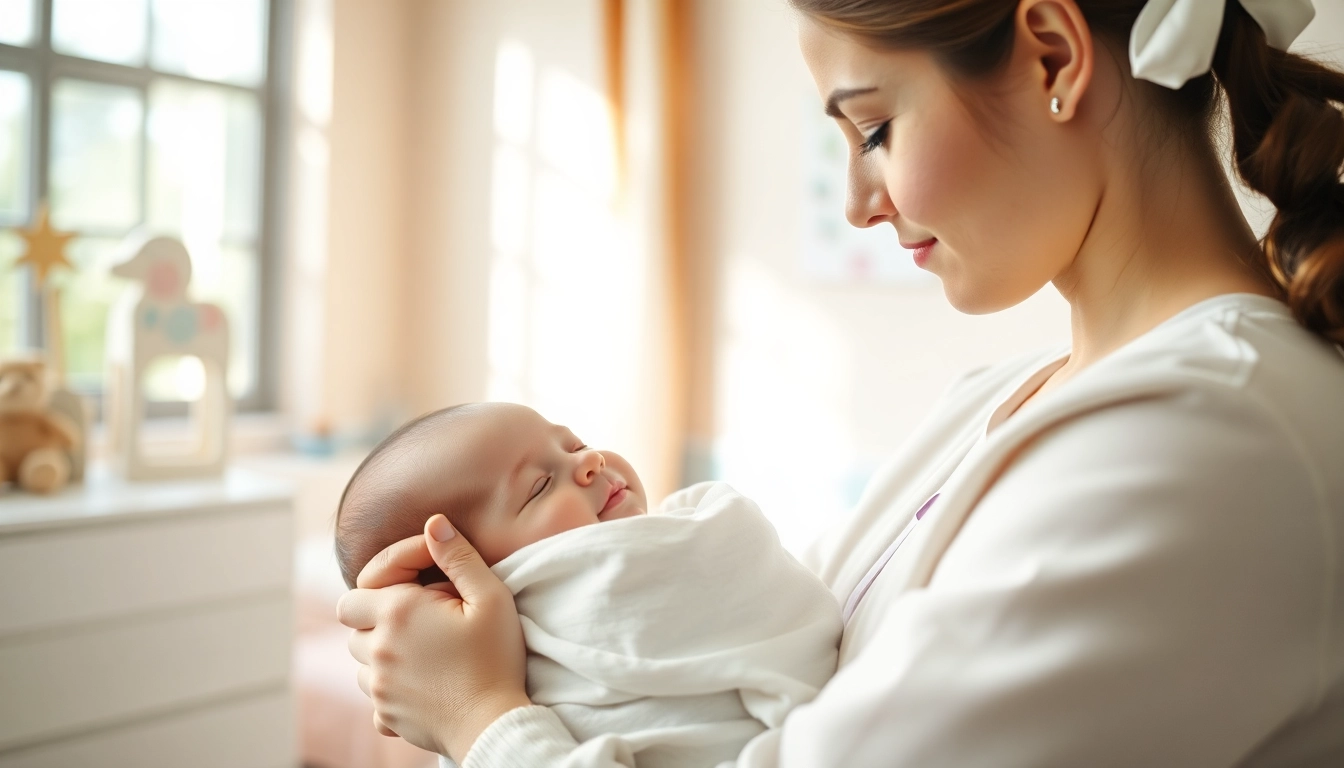 Infant care maid soothing a baby in a cozy nursery, showcasing expert caregiving.