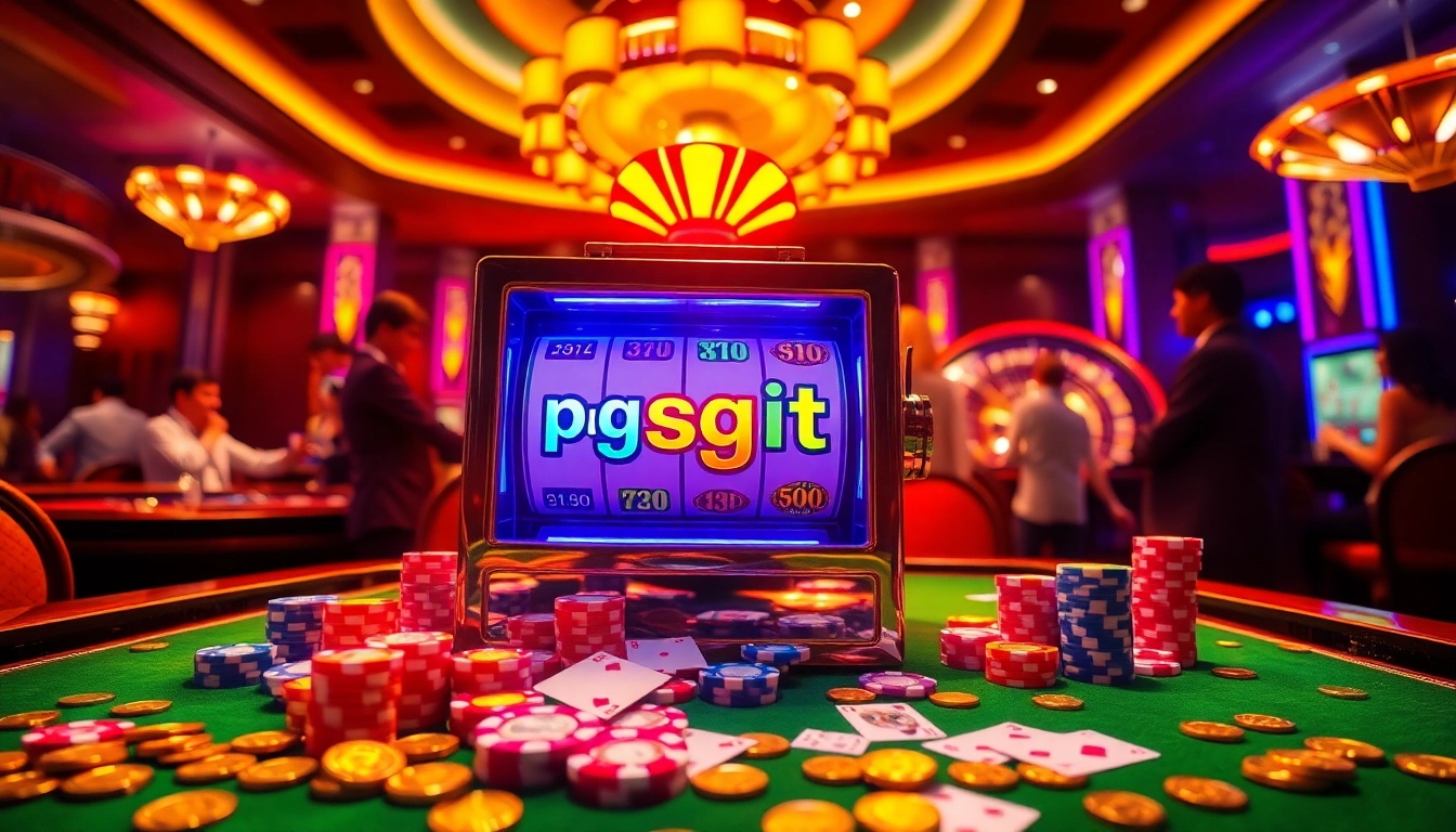 Engaging players enjoying pg slot action at a luxurious casino table filled with chips and cards.