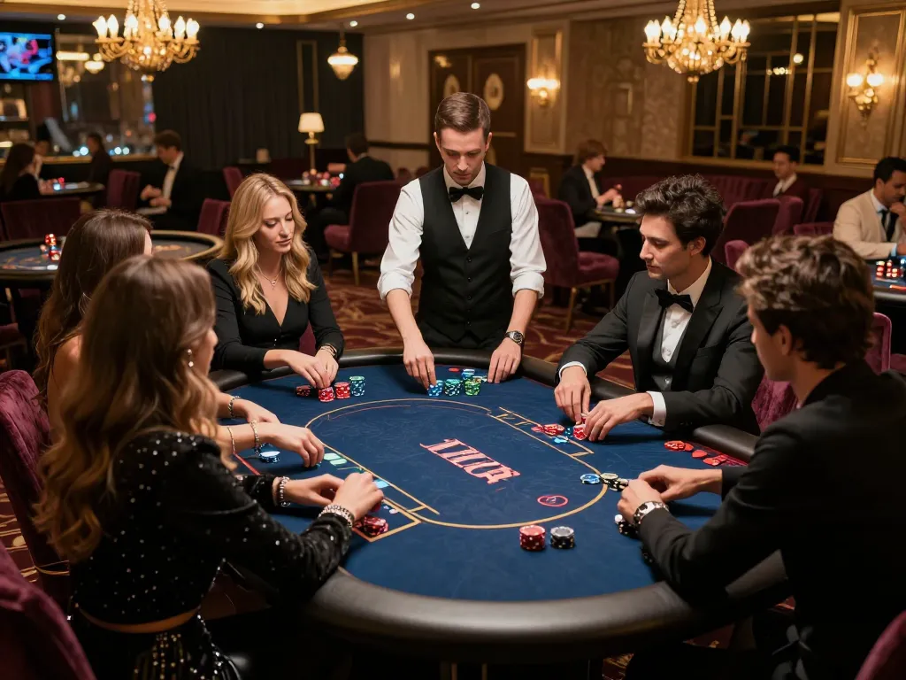 Intense poker action in a luxury setting, showcasing Link Gaco atmosphere with players strategizing their bets