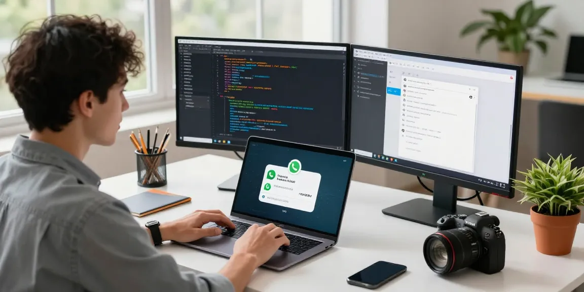 Efficient workspace with WhatsApp下載 notifications displayed on smartphone, embodying modern communication technology.