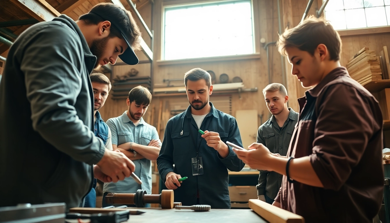 Trade School Tennessee students engaged in practical training with tools in a vibrant workshop.