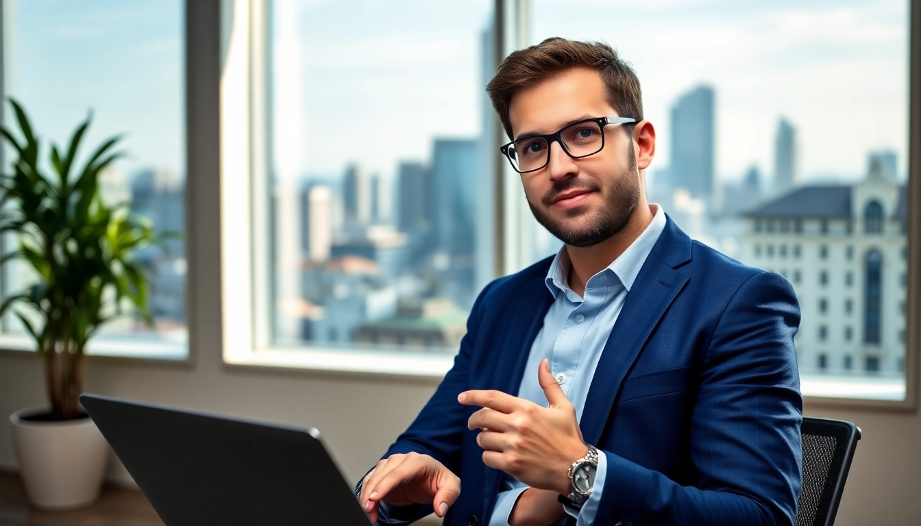 Dinis Guarda engaging in innovative thought in a modern office environment.