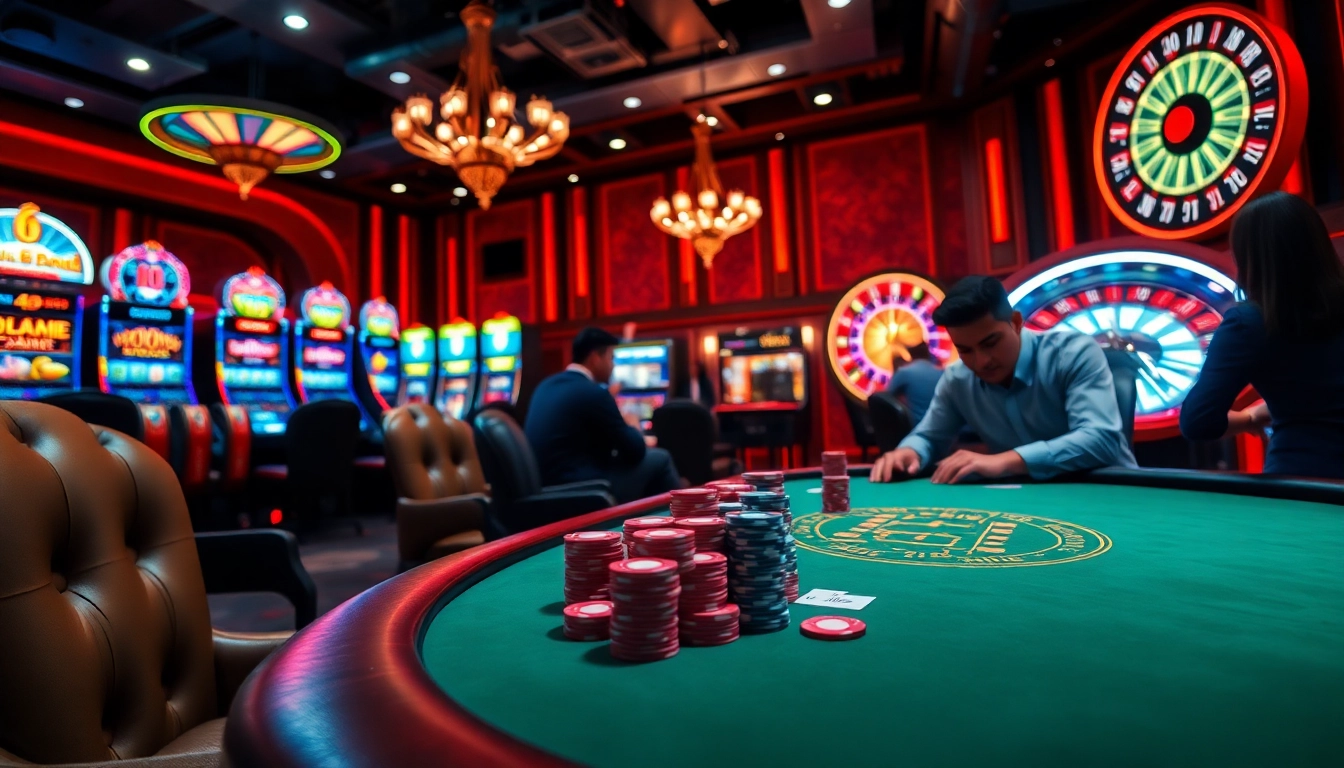 Para pemain merencanakan taruhan mereka di meja poker mewah dalam atmosfer kasino Toto4D.
