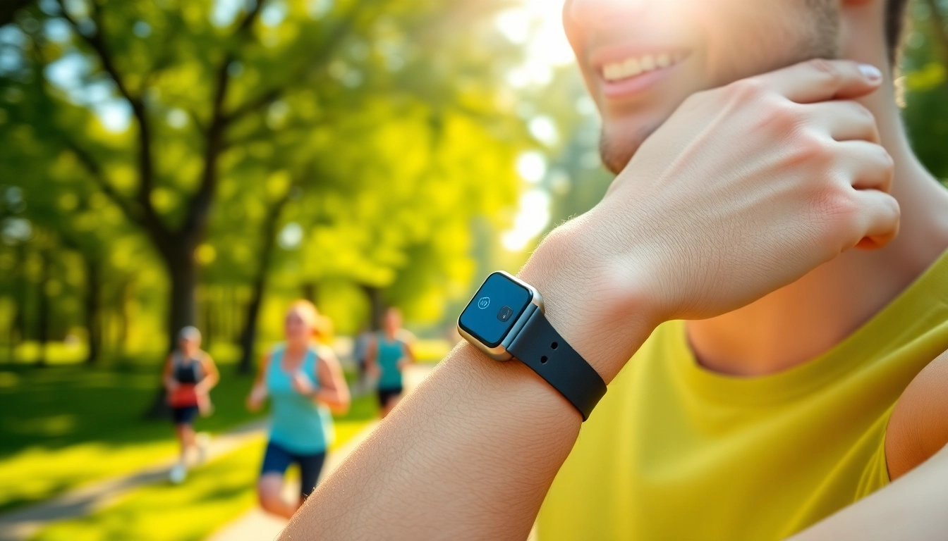 Fitness enthusiast showcasing the Ringconn tracker while exercising outdoors.