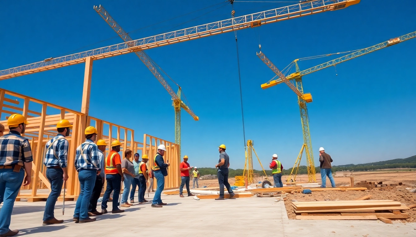 A construction association North Carolina team collaborating on a building project at a sunny site.