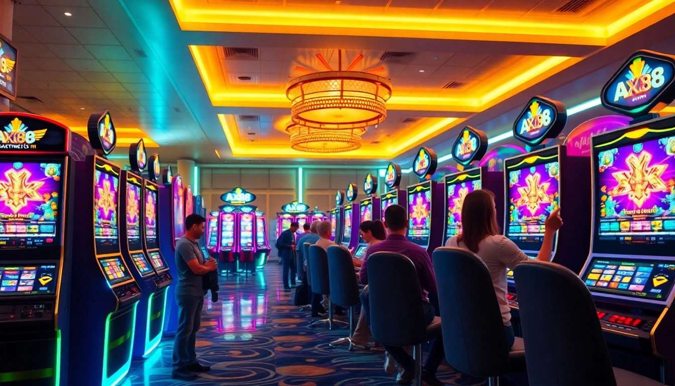 Người chơi hào hứng tận hưởng trò chơi AX88 Slot trong một bối cảnh casino trực tuyến sống động.