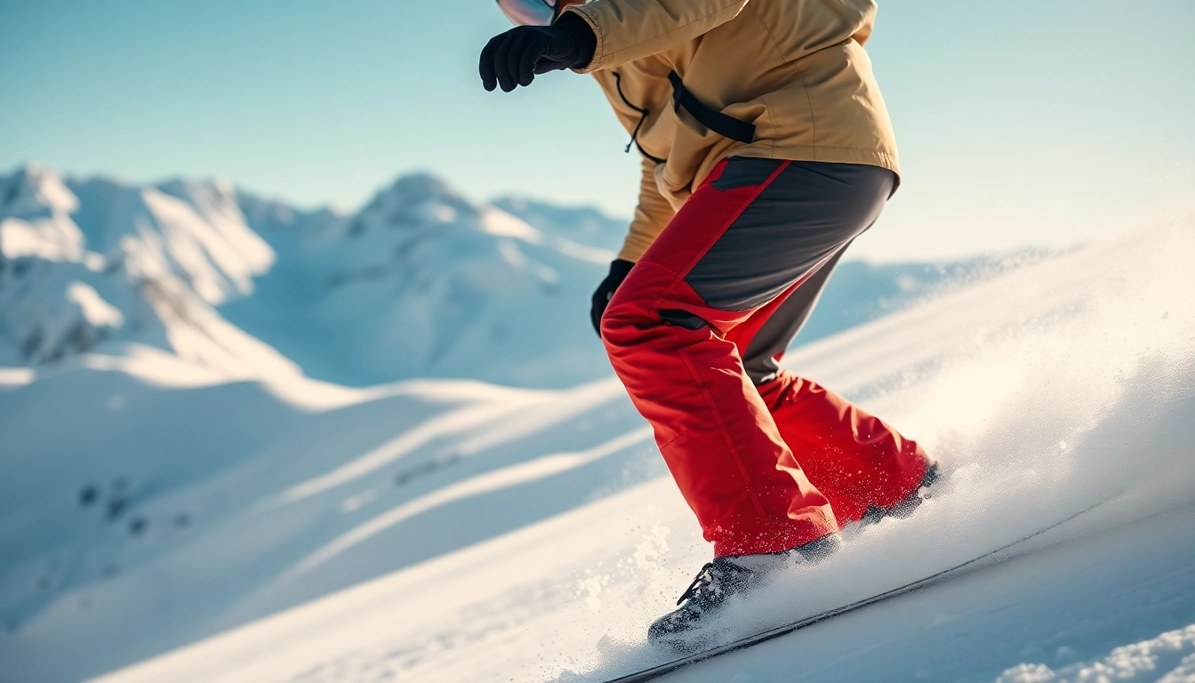 Skier maneuvering down a snowy slope in stylish snow pants, showcasing action and adventure.