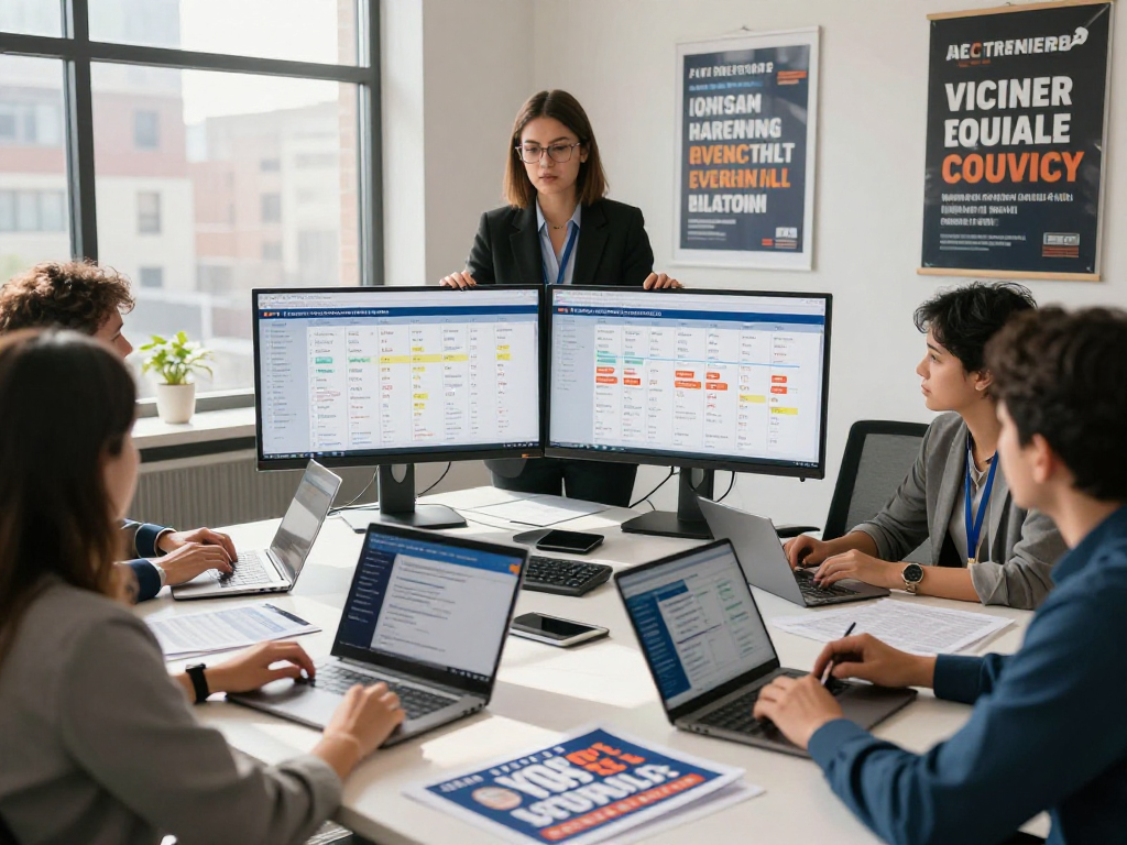 Campaign polling firm strategizing in modern office with data analysis and teamwork.