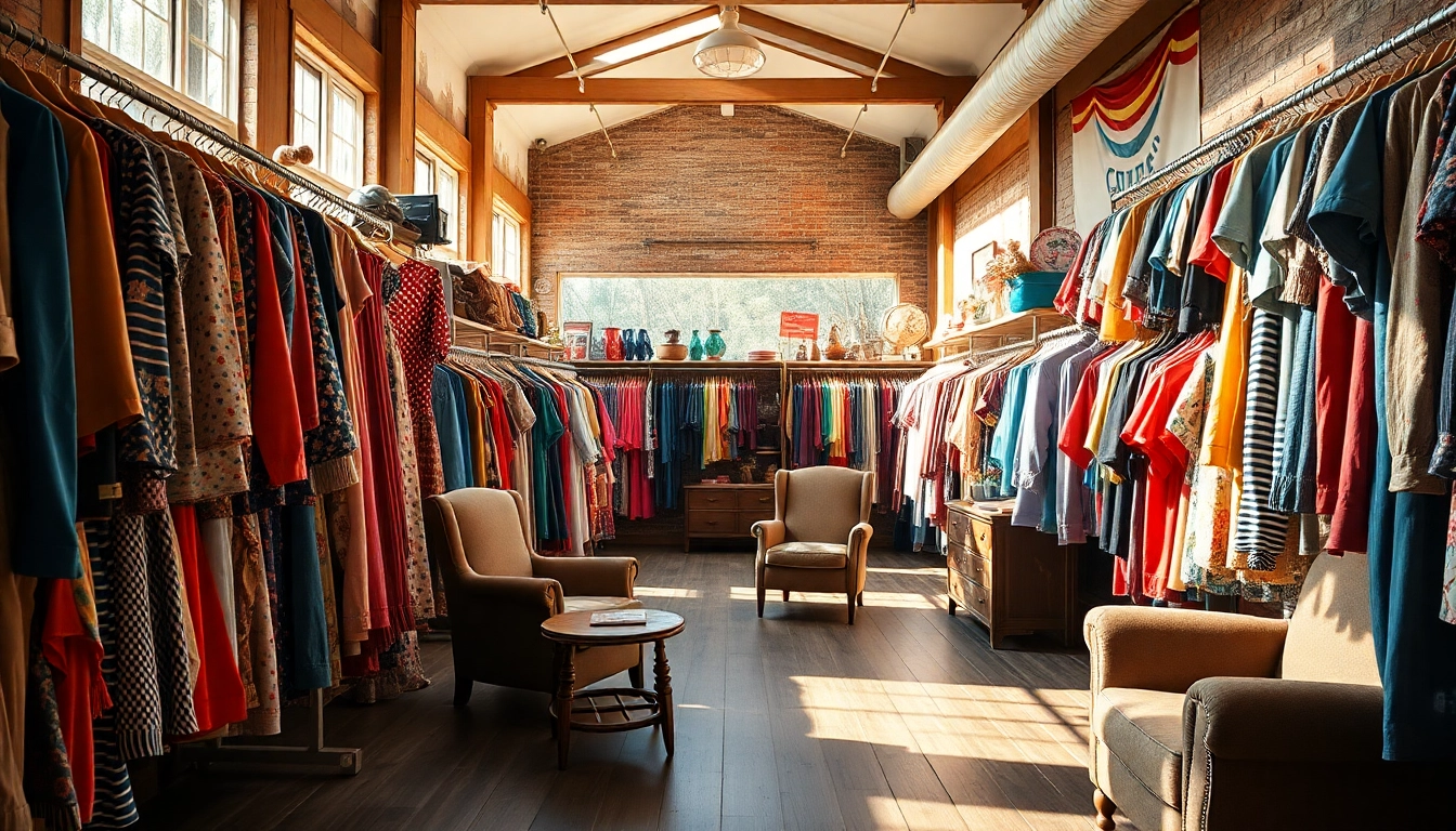 Shop sustainable fashion at https://thrift-vintage.com with a vibrant display of vintage clothing.