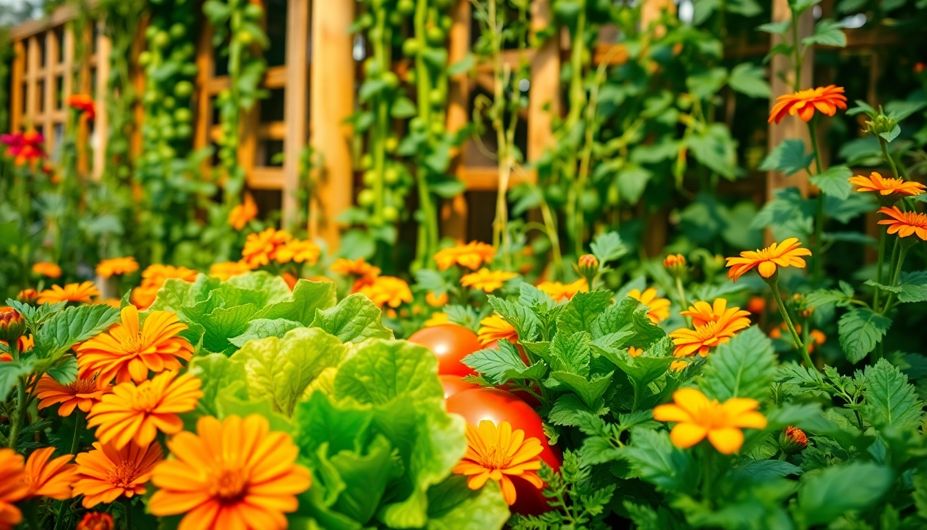 Gardening with vibrant vegetables and colorful flowers in an organic garden.