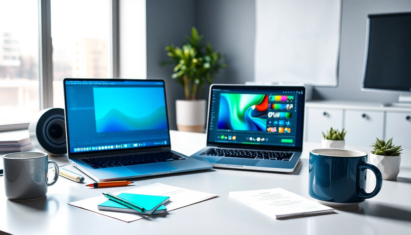 Klynt tools showcased in a vibrant workspace with a modern laptop and engaging interface.