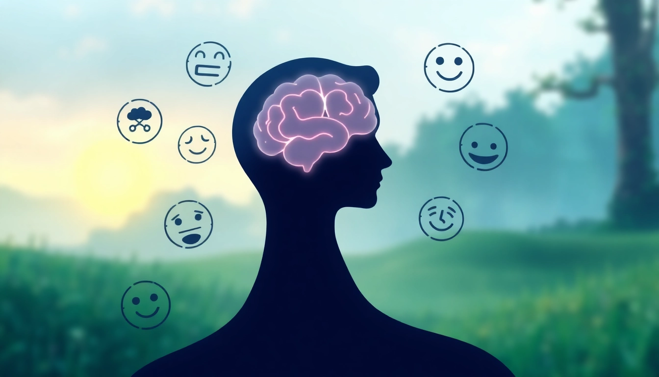 Menggambarkan hubungan pikiran dan penyakit melalui visualisasi otak dan emosi.