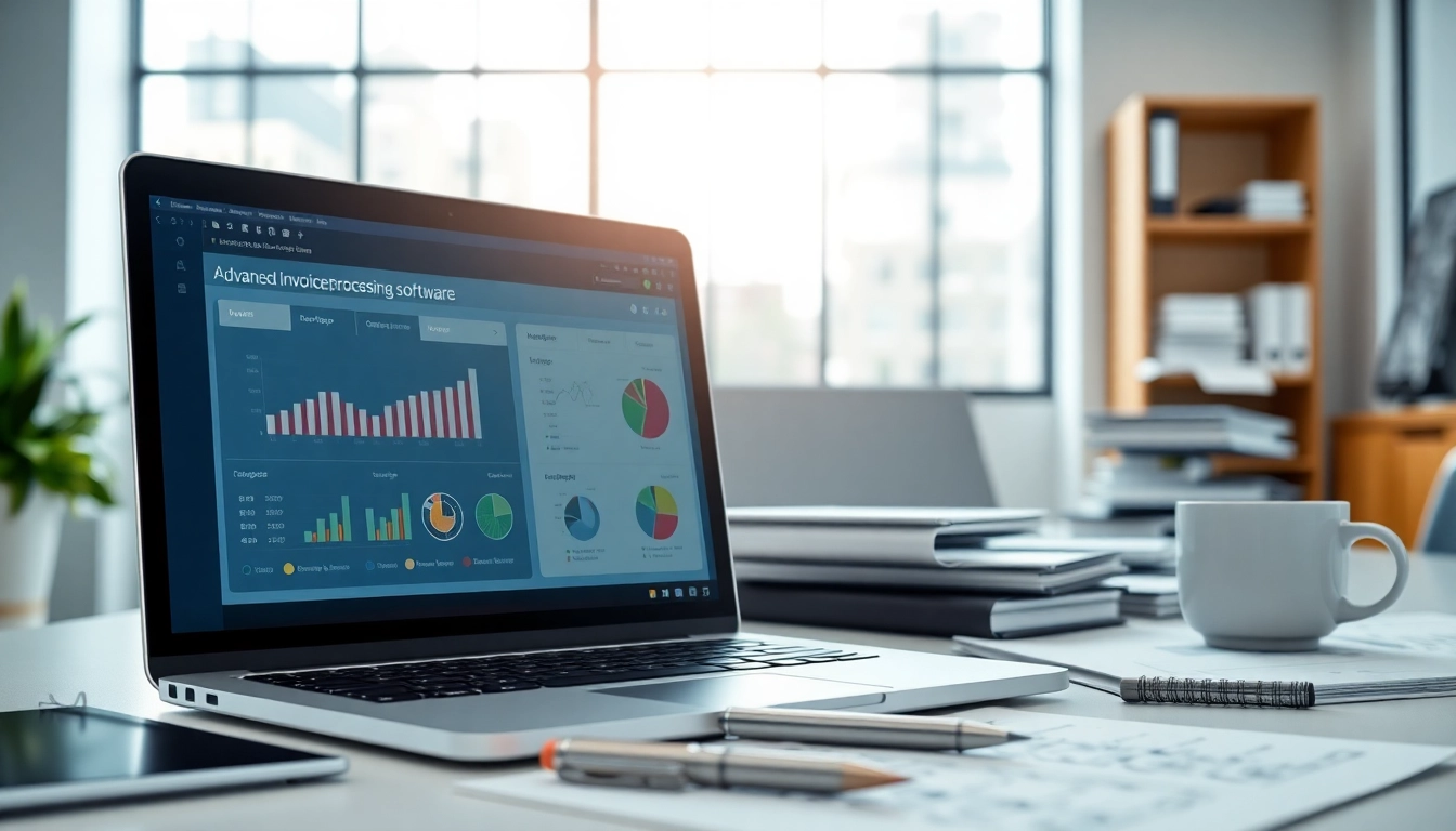 Streamlined invoice processing software displayed on a laptop in a professional office environment