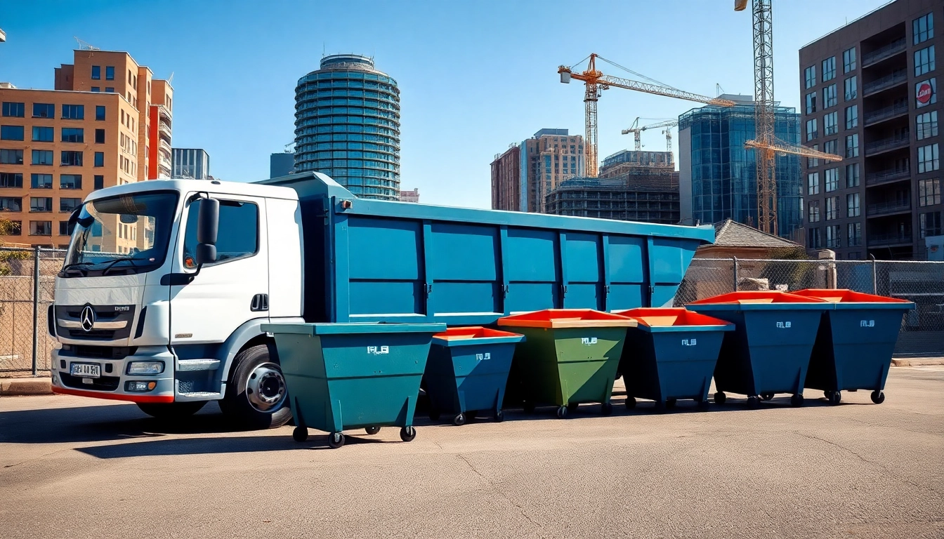 Monster Skips showcasing a range of sizes and services in an urban setting.