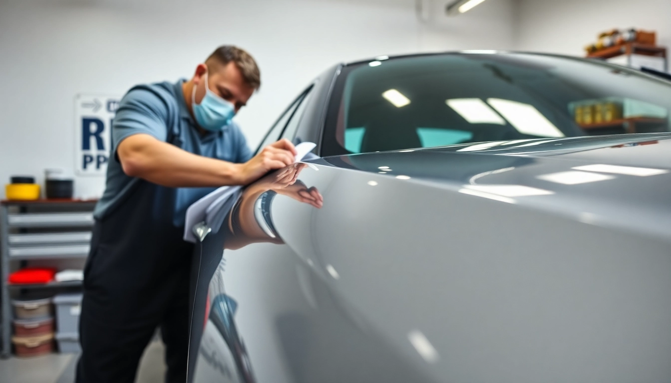 Certified PPF installer applying protective film on a car for optimal gloss and durability.