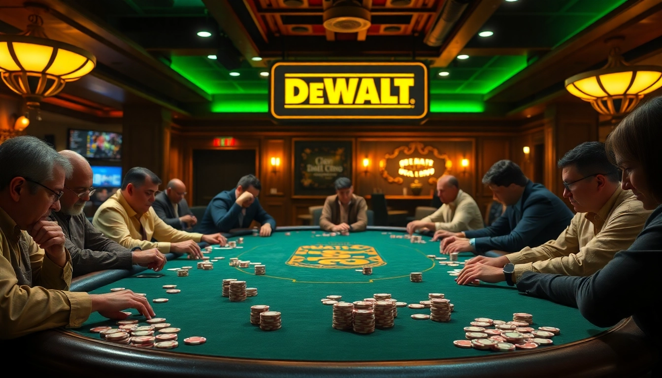 Explore innovative strategies with these DeWalt drill bits displayed in an engaging casino setting.