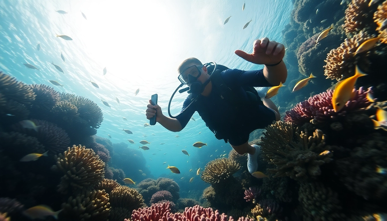 Tauchen Lernen in einer bunten Unterwasserlandschaft mit Korallen und Fischen.