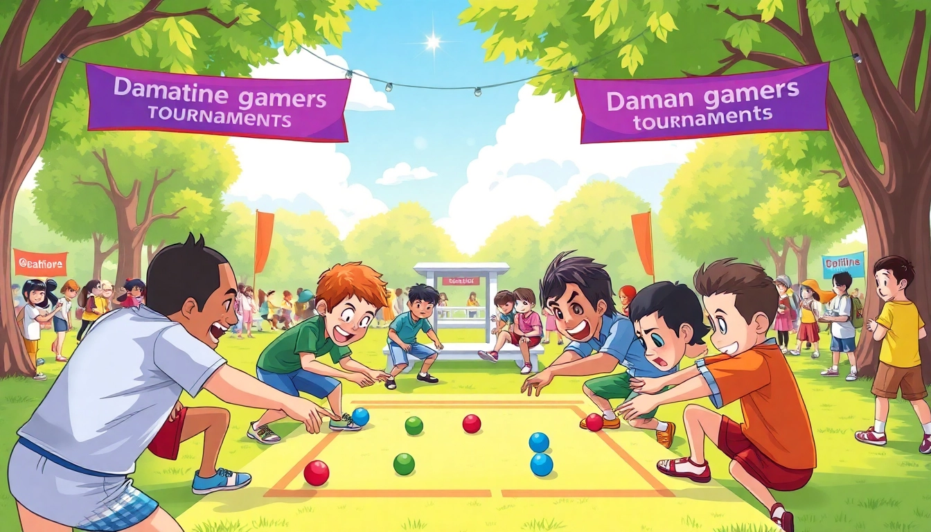 Players enjoying exciting daman games in a vibrant park setting.