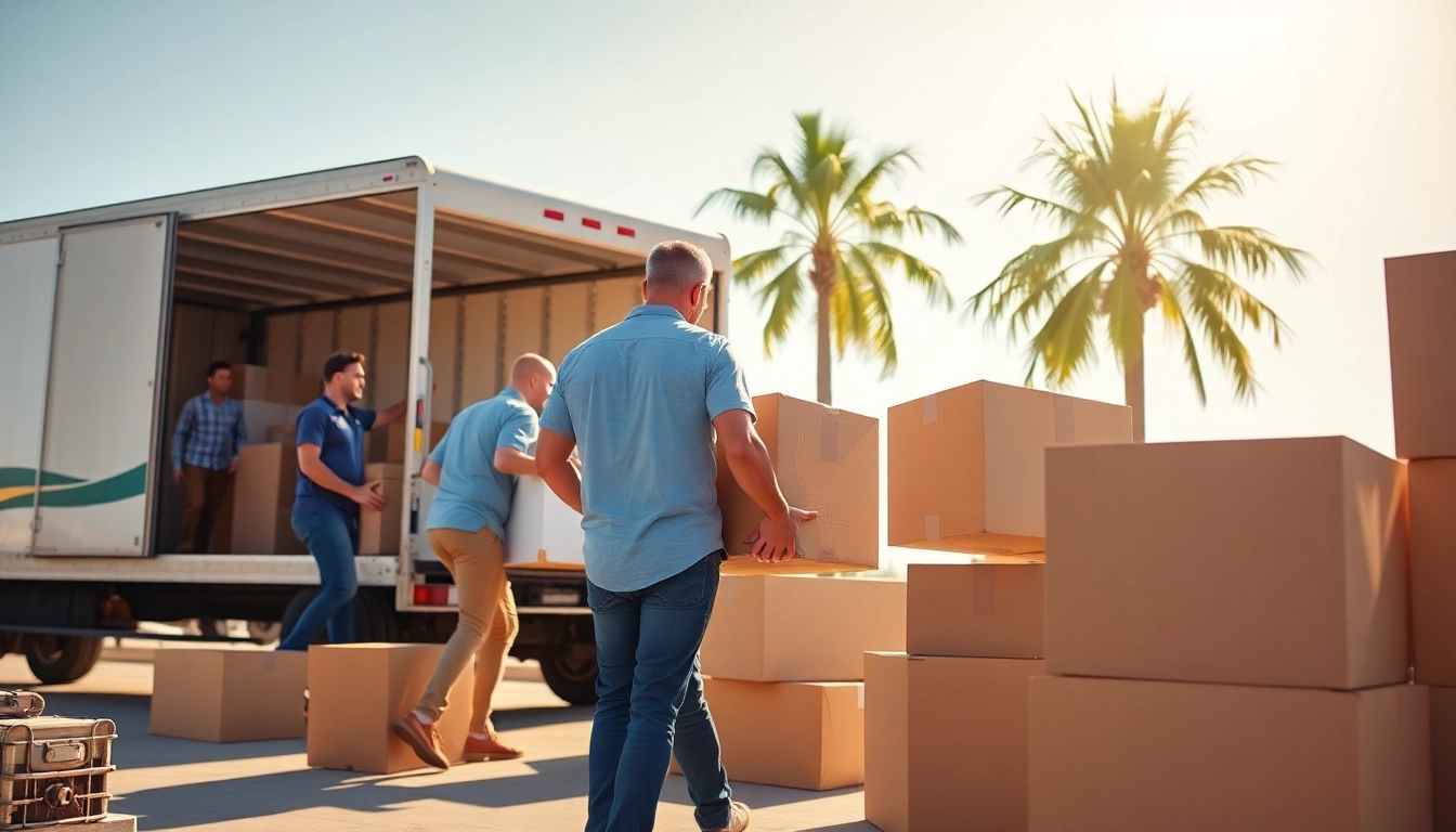 Moving and Storage San Diego: Professional movers loading a truck near the beach.