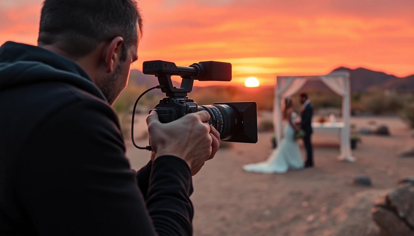 Watch a skilled Phoenix videographer capturing stunning wedding memories in a desert setting.
