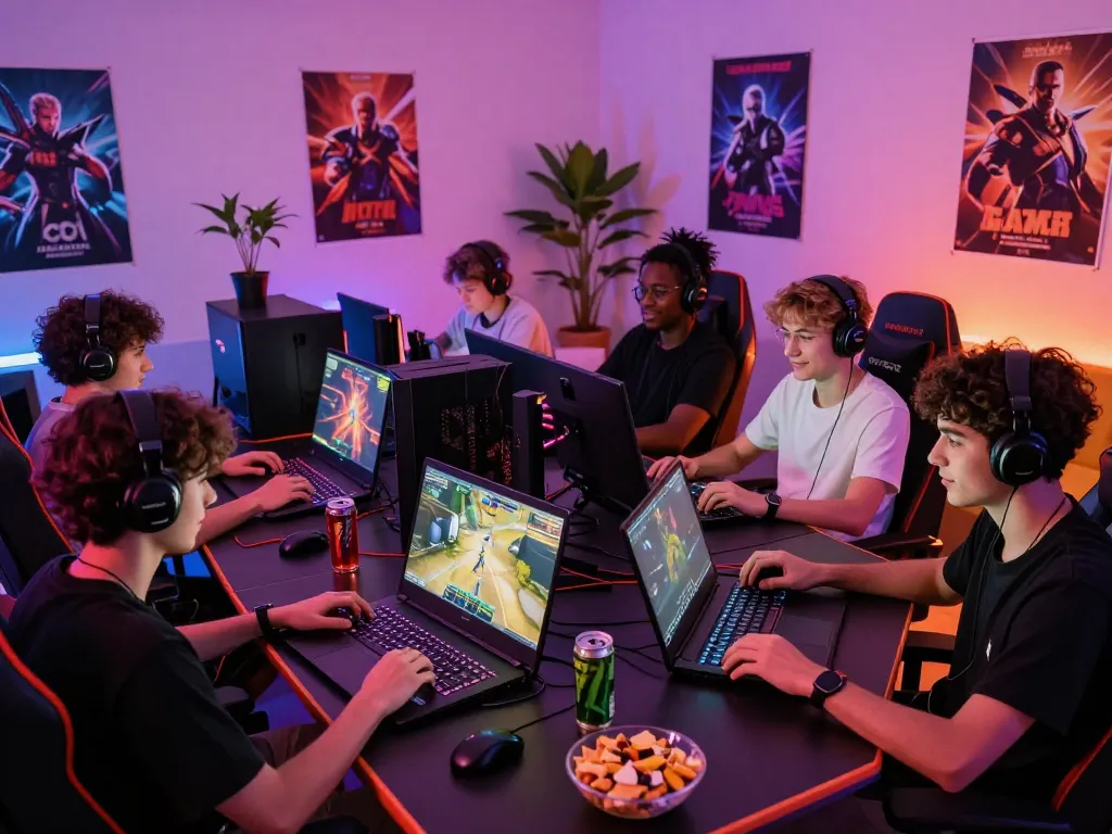 Go88 gaming enthusiasts engaged in multiplayer sessions with vibrant screens and a dynamic atmosphere.