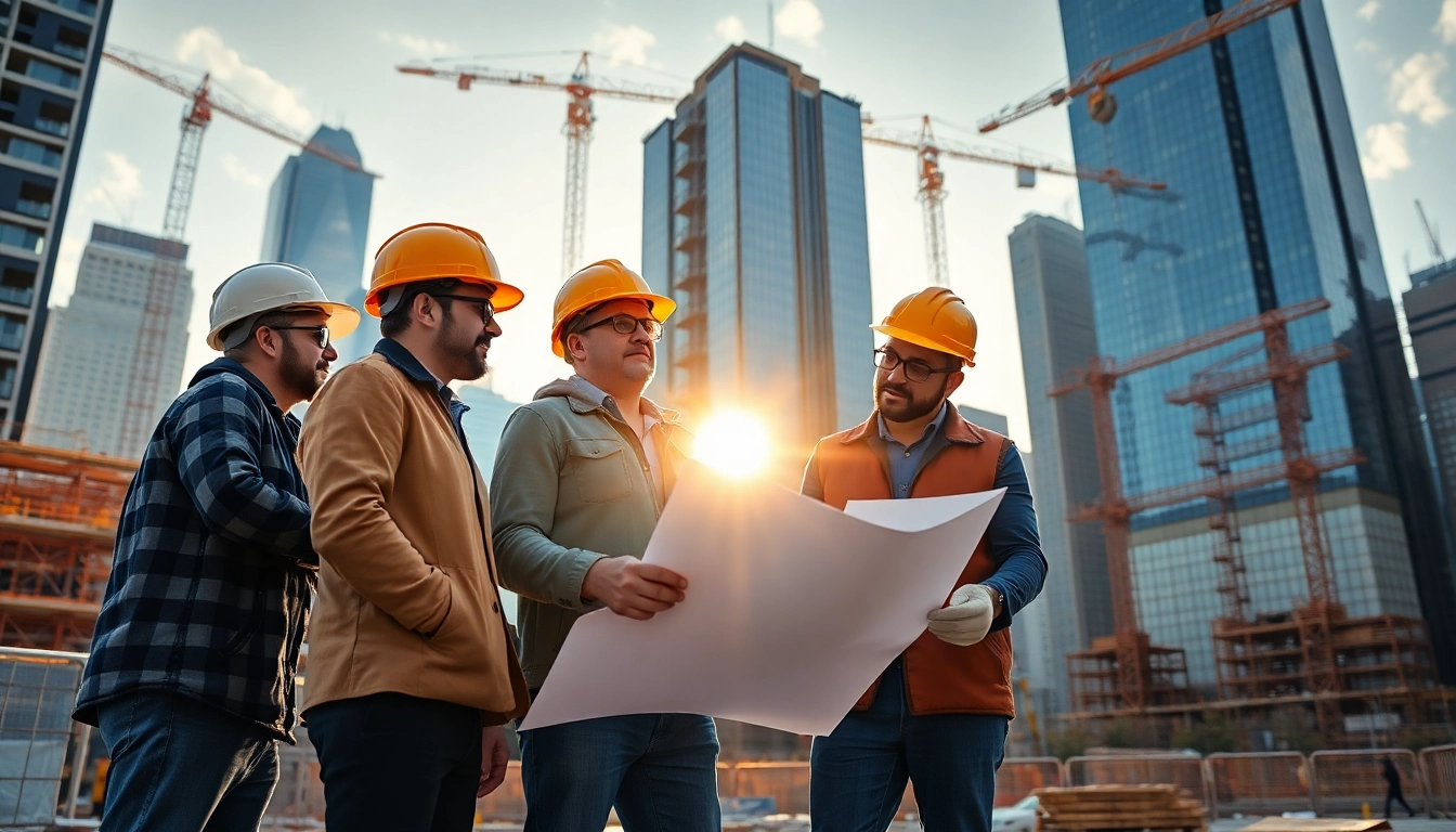 Construction team strategizing as New York City Commercial General Contractor on site.