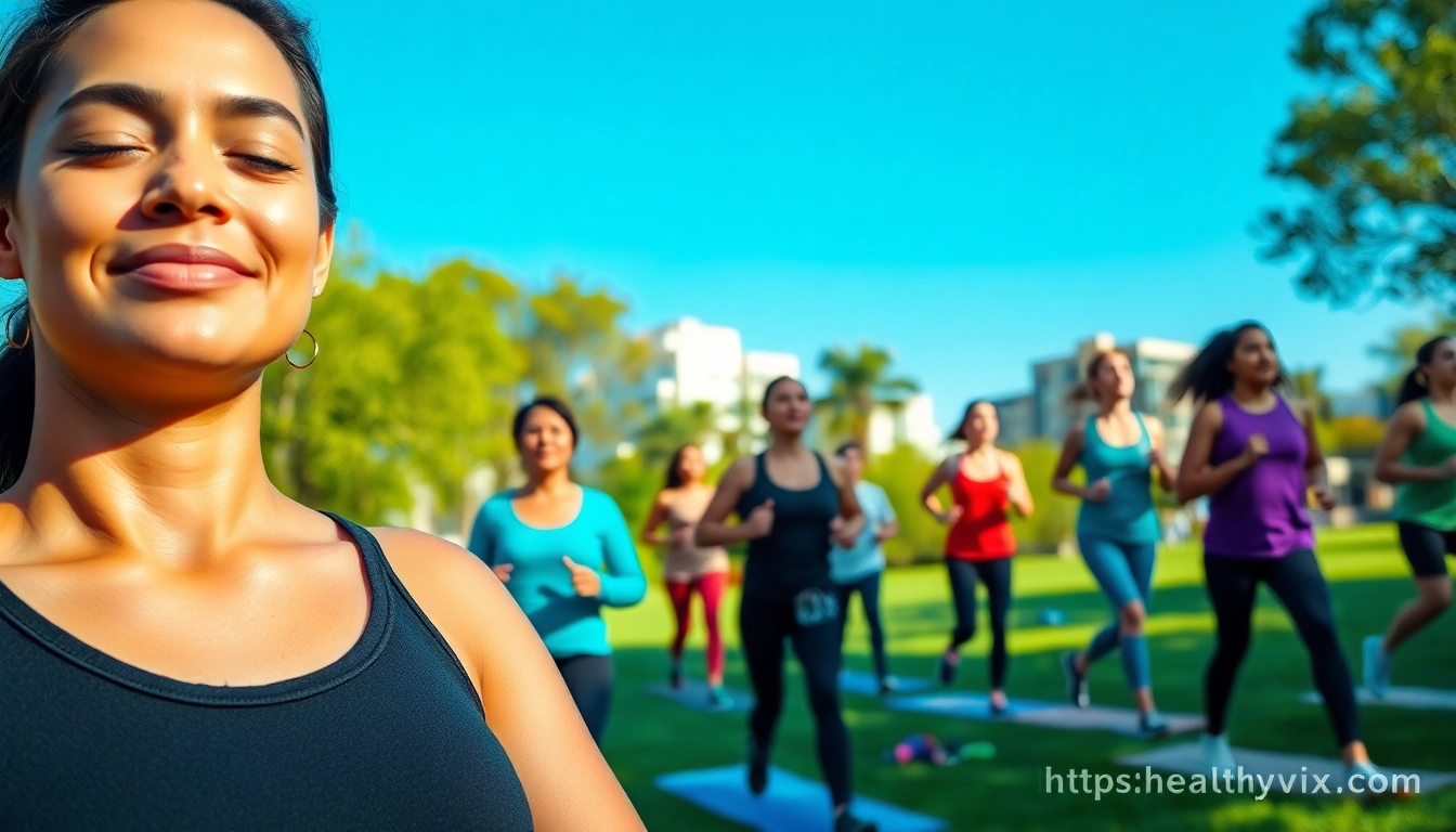 Join a diverse fitness community thriving at https://healthyvix.com, showcasing outdoor wellness activities.