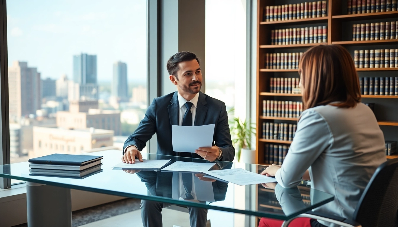 Greenville Personal Injury Lawyer consulting with a client in a bright, modern office.