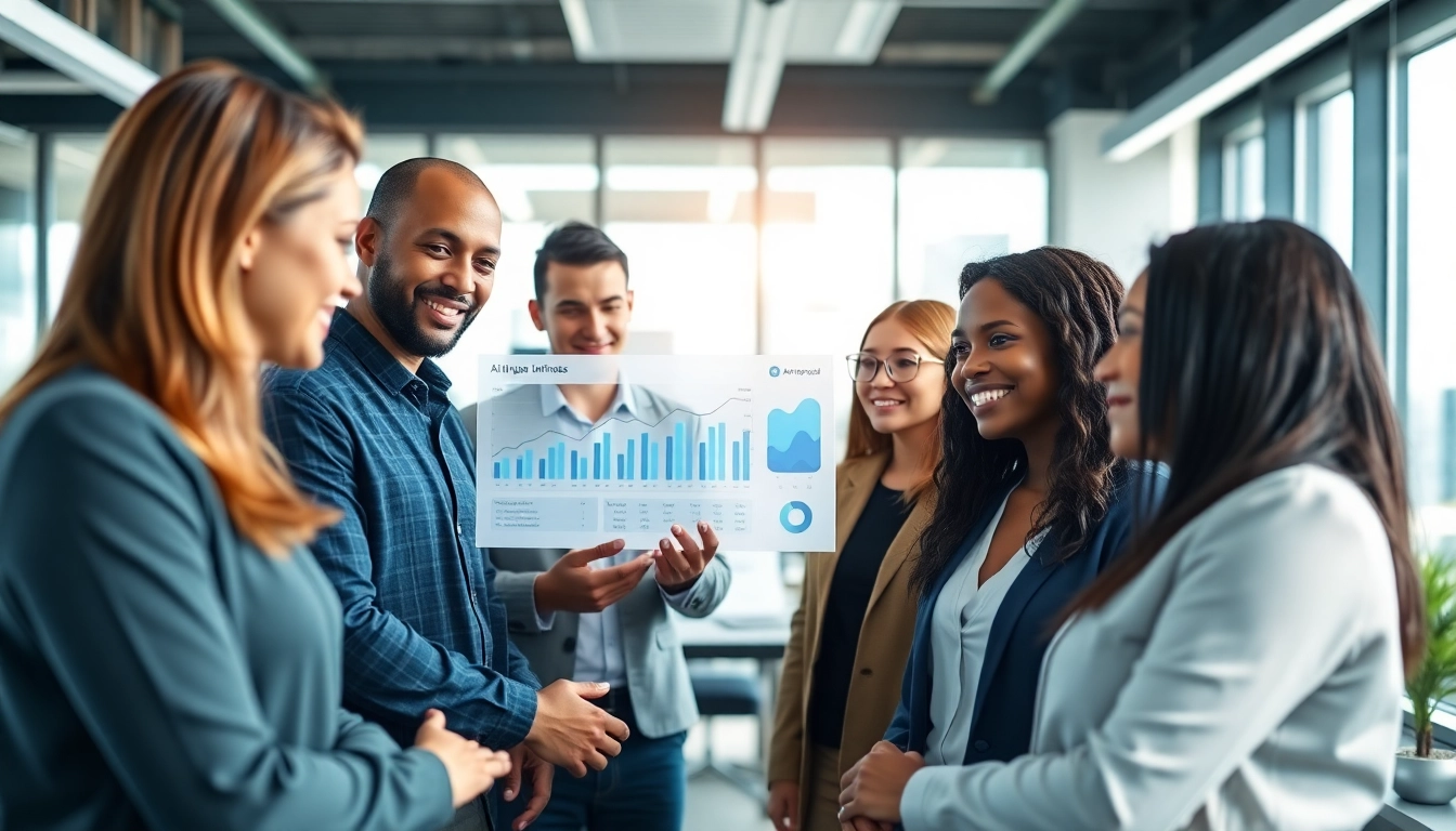 Engaged team utilizing enterprise ai assistant for data-driven insights in a modern office setting.