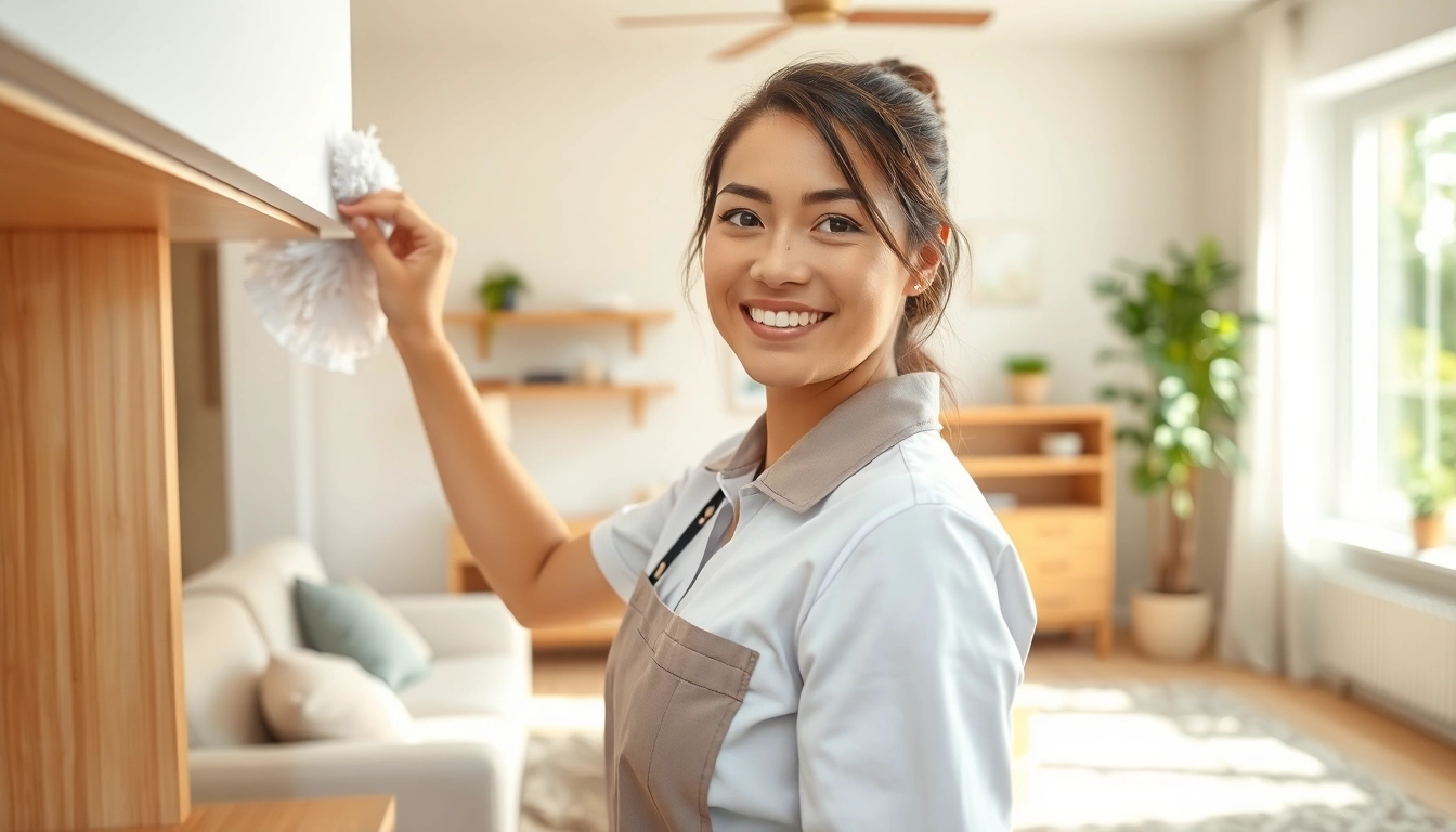 Cleaning Service performed by a professional in a bright, organized home environment.