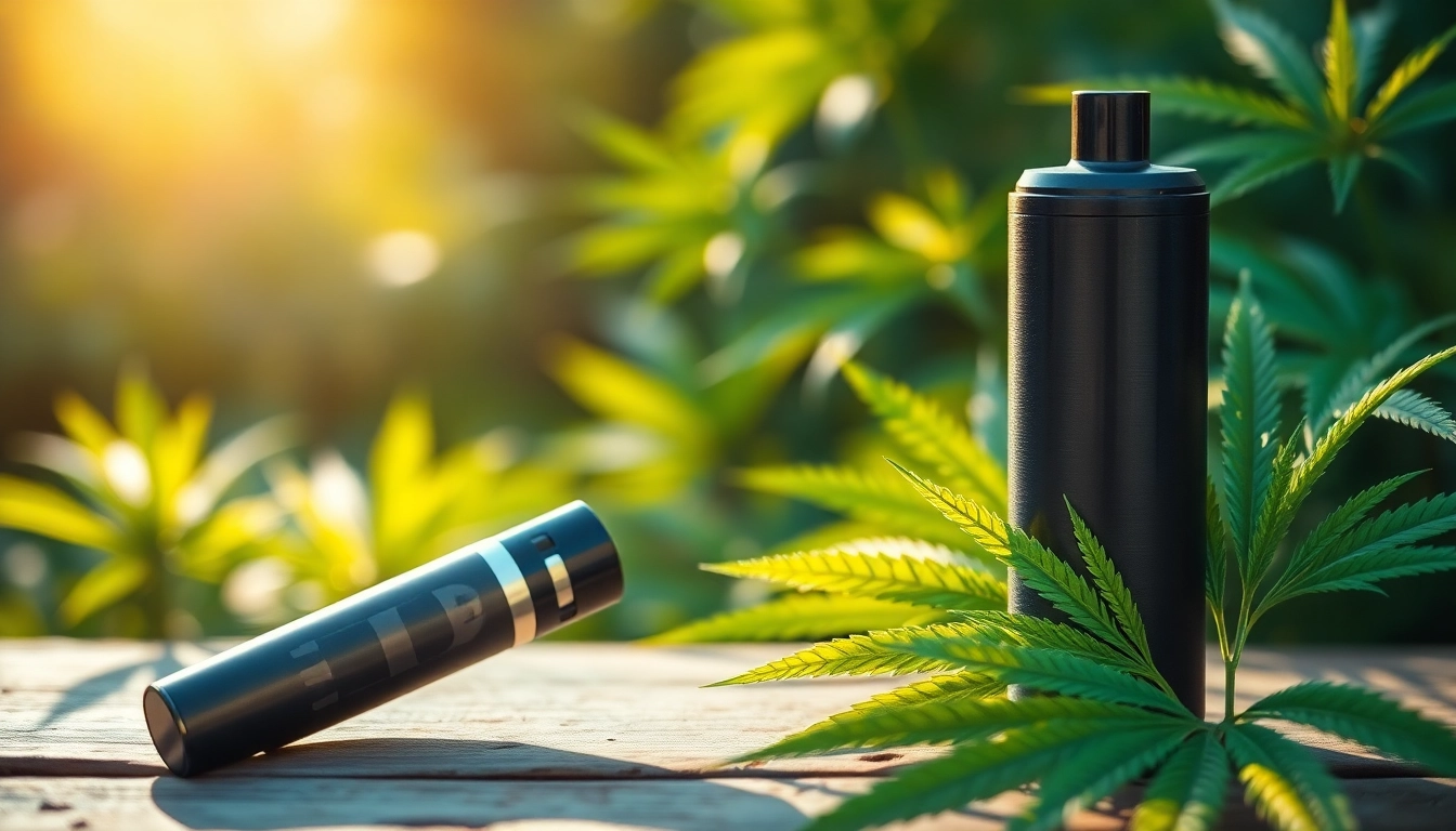 Engaging visual of a cbd oil vape pen on a wooden table with cannabis leaves, showcasing its sleek design.