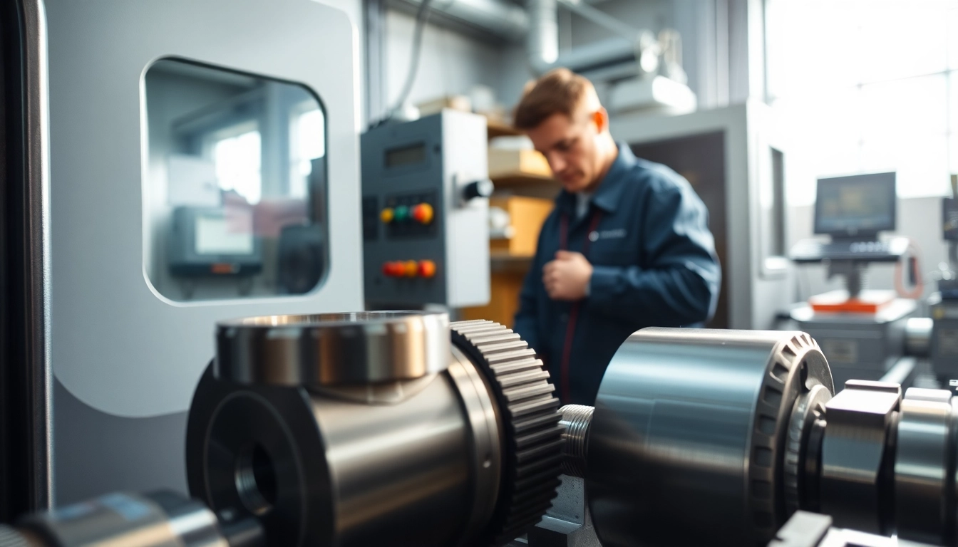 Custom part manufacturer working with precision parts and CNC machinery in a professional workshop.