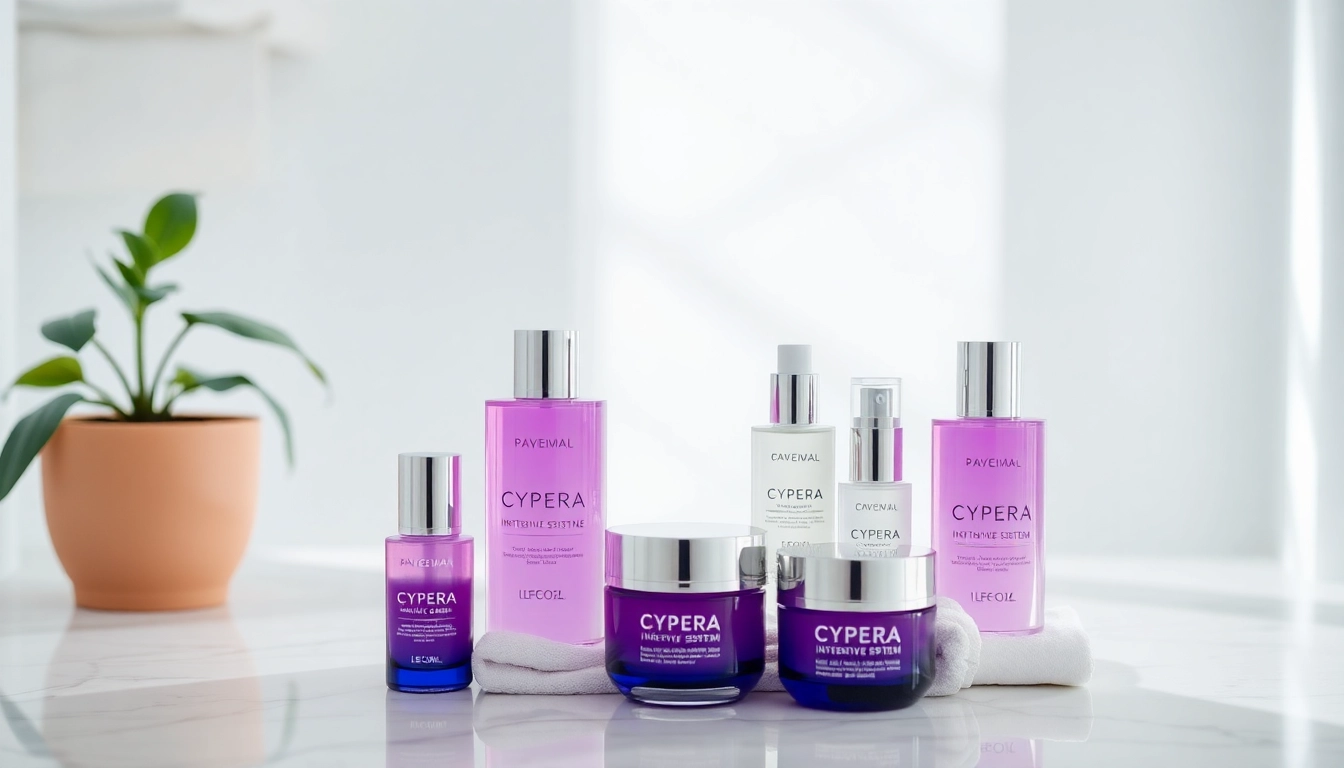 Die Cyspera Intensive System Produkte in einem eleganten Badezimmer zur Hautpflege.
