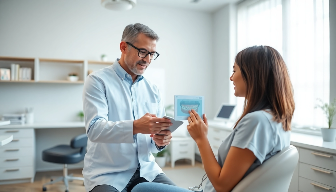 North Edmonton orthodontist consulting with a patient in a modern dental clinic setting