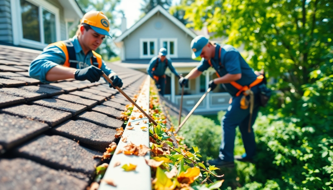 Gutter cleaning Seattle WA service team clearing debris from residential gutters.