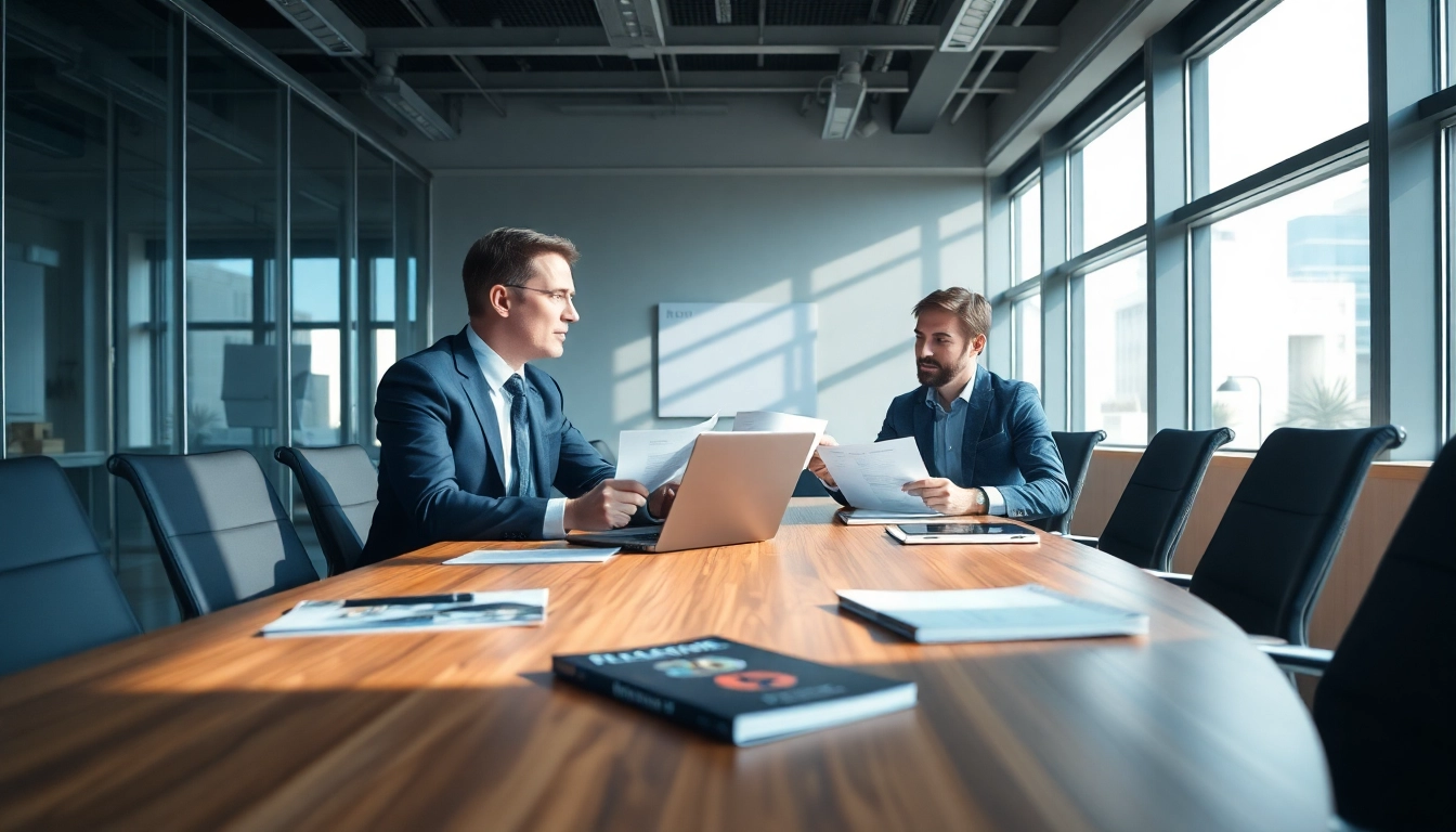 View a corporate consultation at https://fidelitycorporate.com, showcasing a professional environment with detailed reports and eager clients.