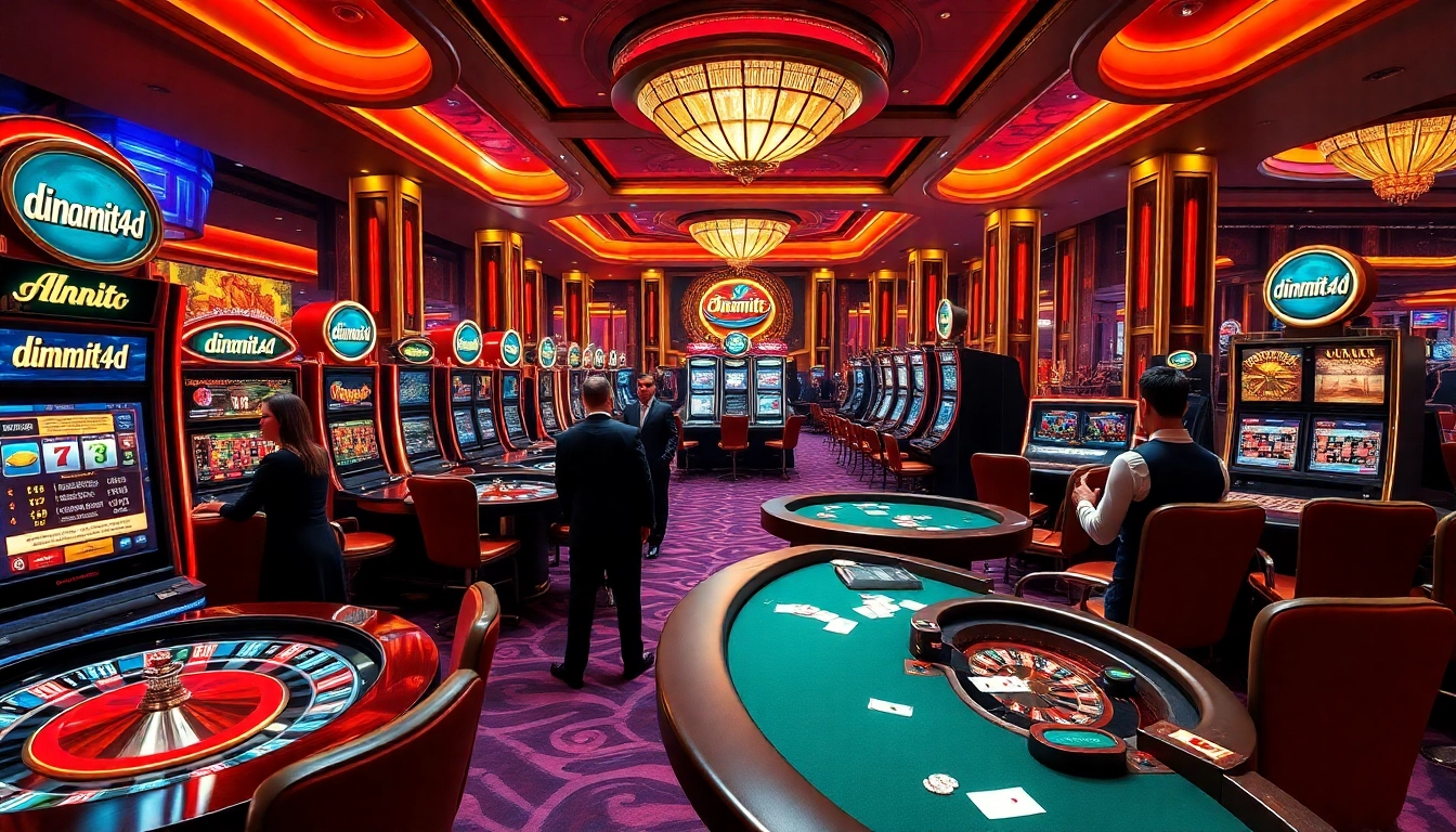 Players enjoying thrilling games at a luxurious casino featuring dinamit4d slot machines and roulette.
