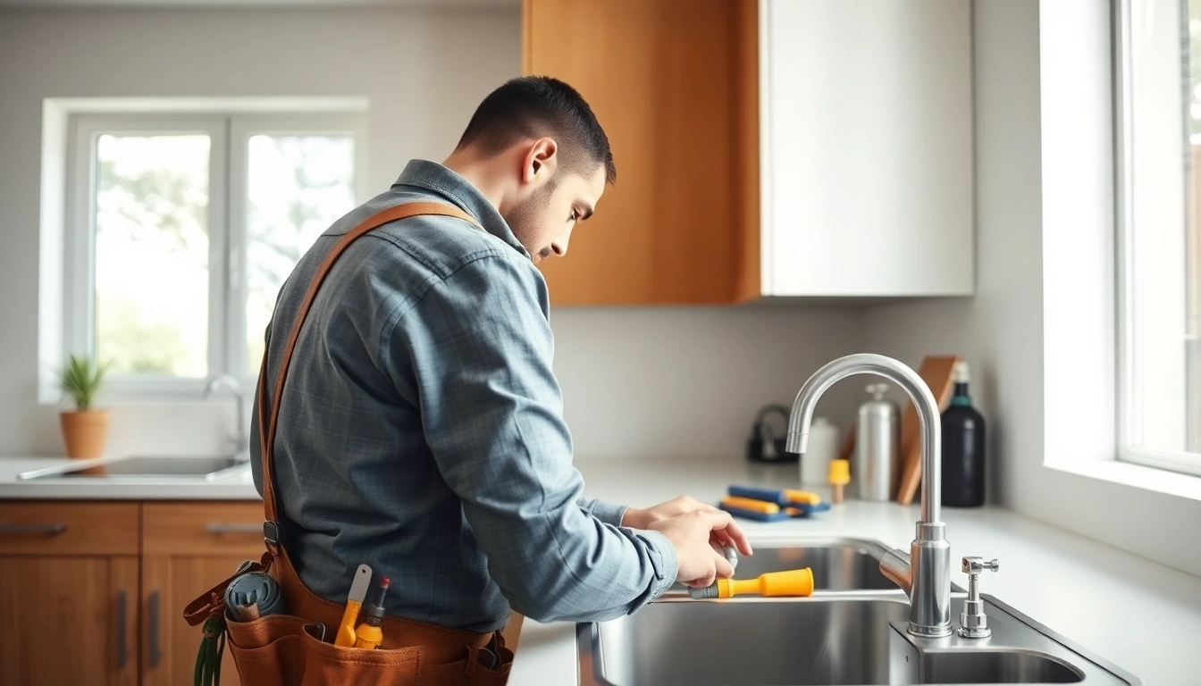 Find trusted plumber near me fixing a kitchen pipe efficiently with tools.